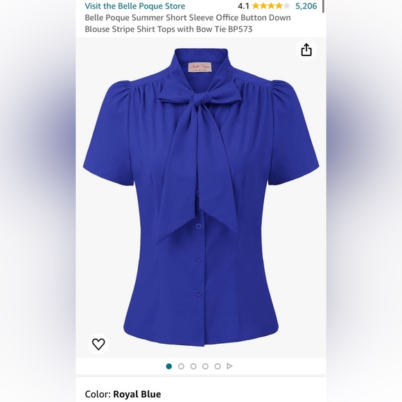 Belle Poque Short Sleeve Button Down Blouse Stripe Shirt Tops with Bow Tie - Picture 1 of 2